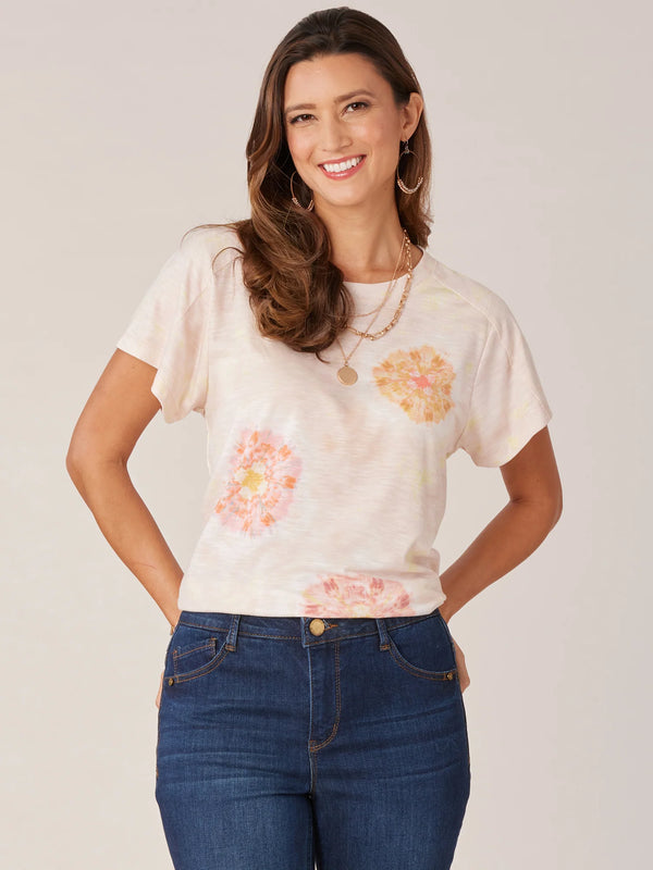 Indian Floral Dyed Boyfriend Tee Oatmeal Multi