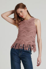 Bodhi Fringe Hem Crochet Tank Rose Smoke