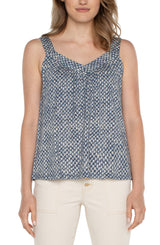 Smock Detail Easy Fit Tank Navy Textured Dots