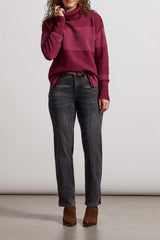 Audrey Emb. Side Slit Straight Ankle Stone Black