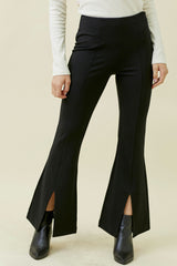 Front Seam Slit Flare Pants Black