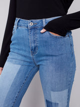 Patchwork Straight Leg Jeans Medium Blue