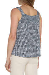 Smock Detail Easy Fit Tank Navy Textured Dots