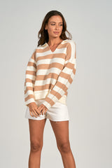 Stripe Collared Sweater Natural + Taupe