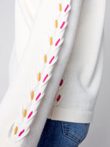 Contrast Woven Stitched Sides Sweater Ecru