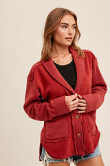 Shawl Collar Mix Media Jacket Crimson Red