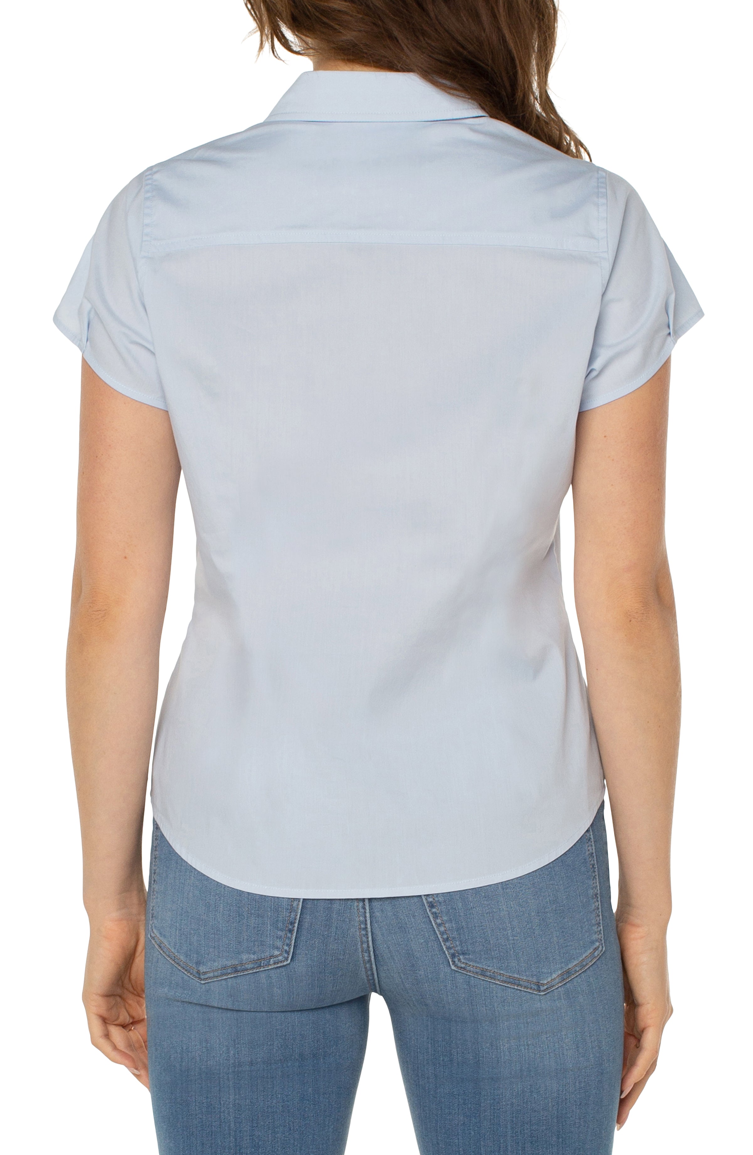 Fitted Cap Sleeve Button Front Shirt Sky Blue