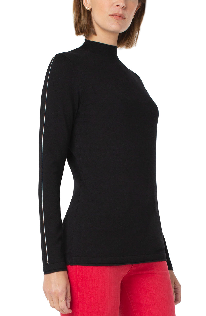 Mock Neck Rolled Hem Sweater Black