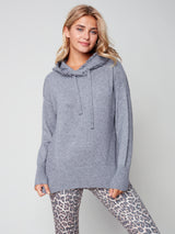Fringe Detail Hoodie Sweater Heather Grey