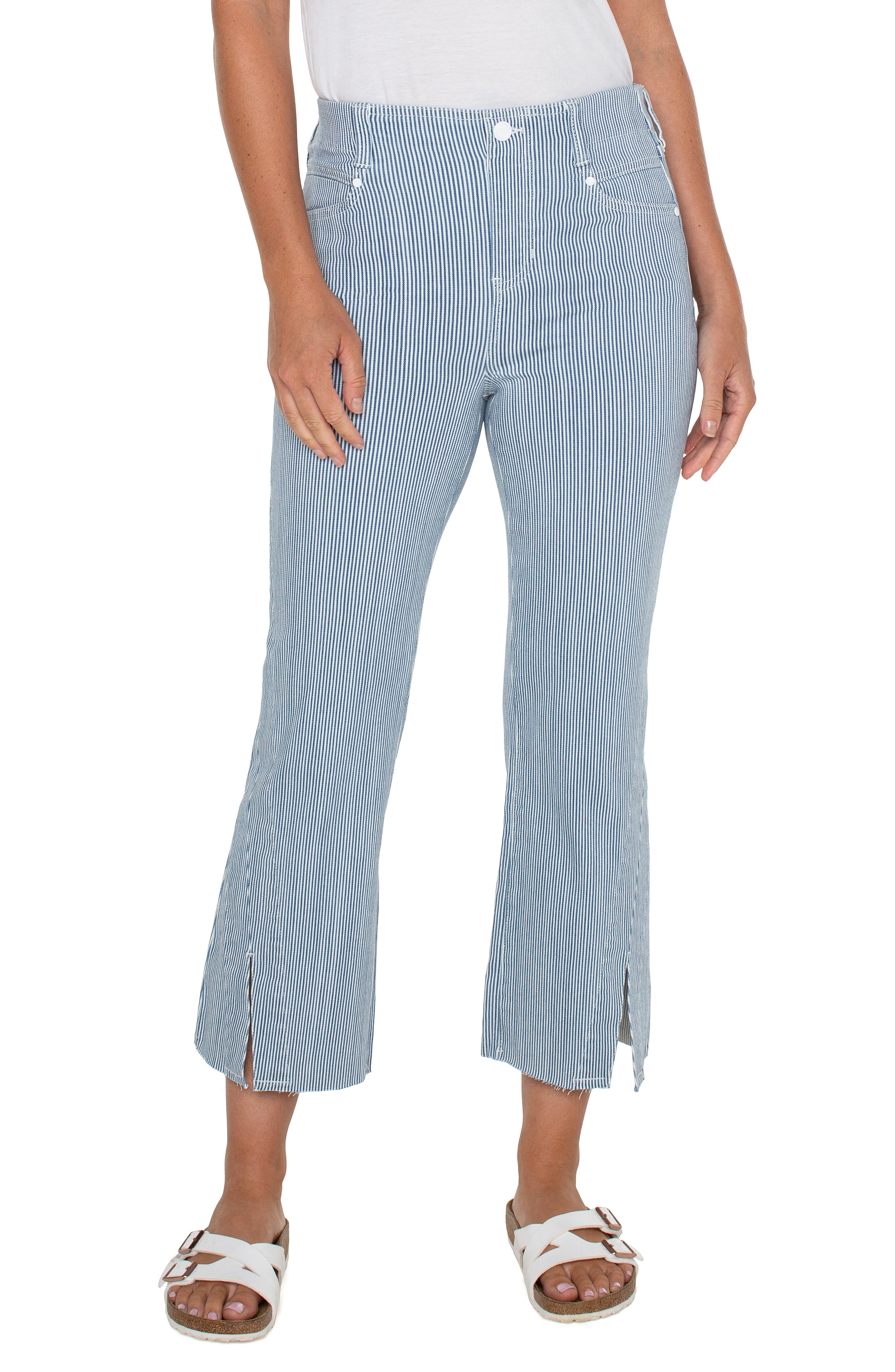 Gia Glider Twisted Seam Crop Flare Pants Chambray Stripe