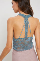 Floral Lace Strappy Halter Brami Teal Grey