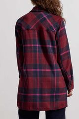 Notch Collar Plaid Long Shacket Red Plum