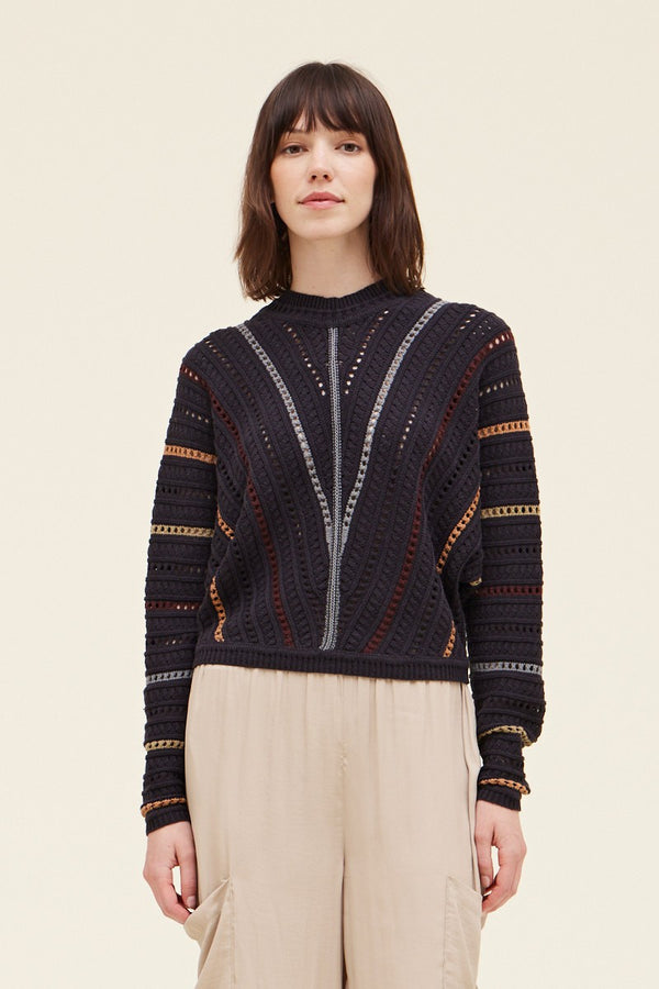 Vstripe Open Knit Long Sleeve Top Midnight