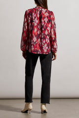 Dot Burnout Tie Neck Printed Blouse Red Plum