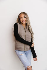 Quilted Bomber Zip Up Taupe + Black