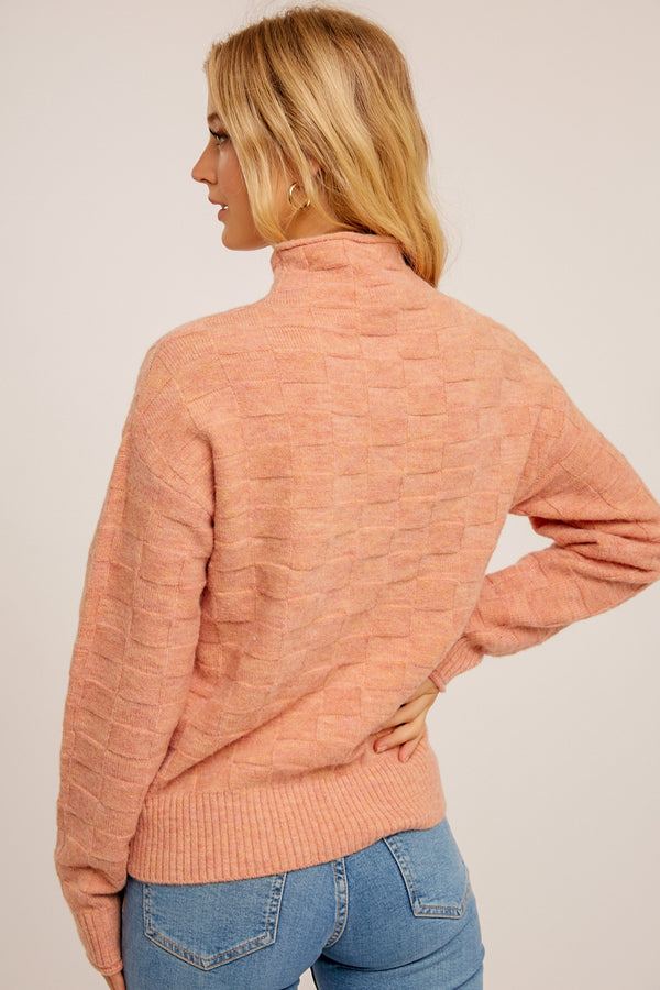 Cozy Textured Mock Neck Sweater Rose