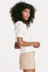 Tanner Mix Media Puff Sleeve Shirt White