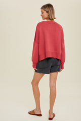 Relaxed Crop Side Slit Sweater Berry