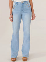 Skyrise Button Hip Long Flare Jean Powder Blue Artisanal