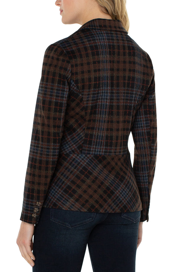 Notch Collar Blazer Back + Brown Tartan