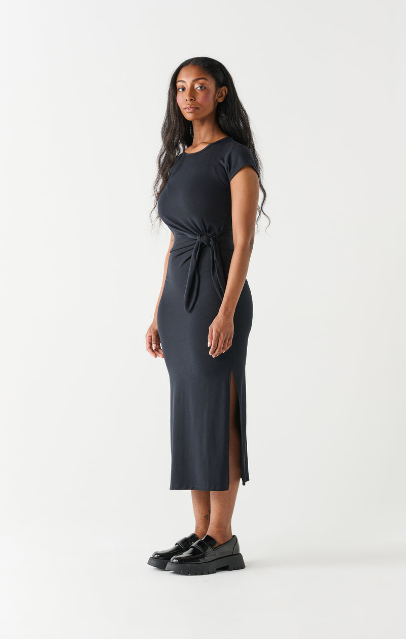 Knotted Midi TShirt Dress Black