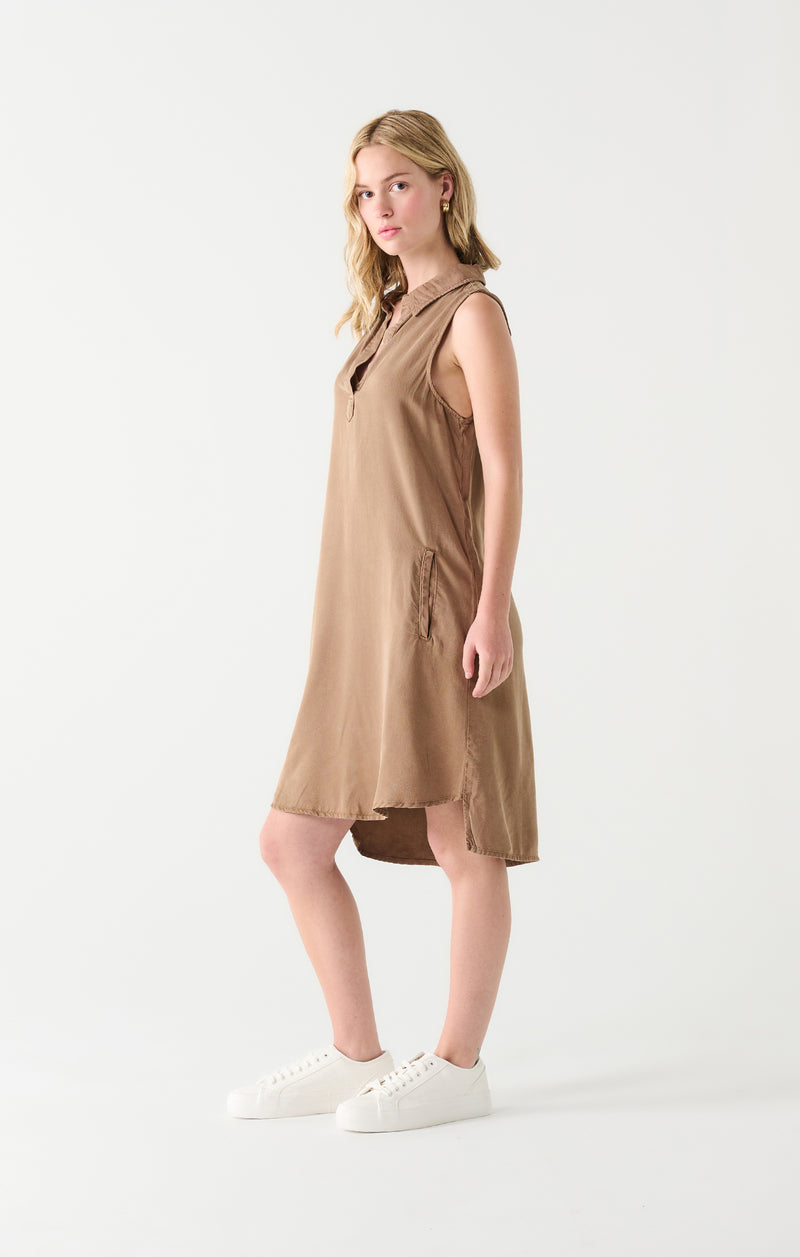 Collared Tencel Knee Length Dress Mocha