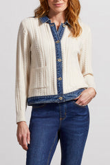 Denim Trim Sweater Jacket Birch