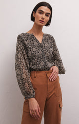 Trinity Floral Print Top Black