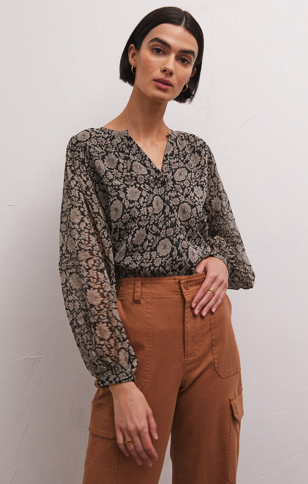 Trinity Floral Print Top Black