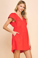 Cap Sleeve Vneck Tiered Mini Dress Tomato