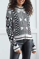 Mock Neck Zip Up Sweater Cardi  Black