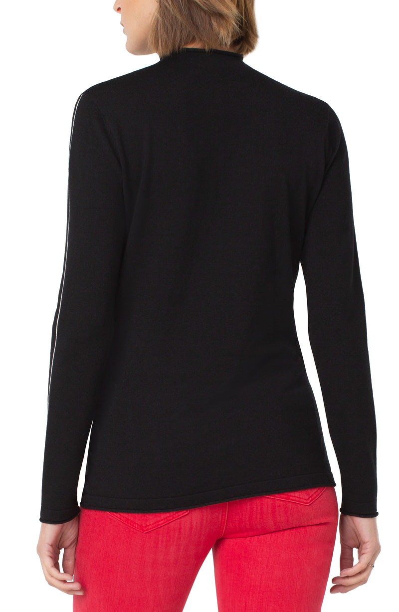 Mock Neck Rolled Hem Sweater Black