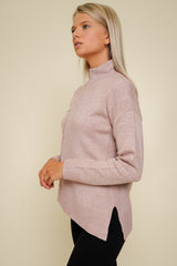 Mock Neck Side Ribbing Sweater Blush