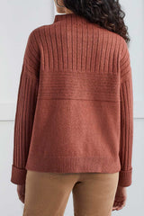 Stripe Textured Funnel Neck Sweater Copper