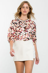 Mid Sleeve Swirled Floral Top