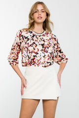 Mid Sleeve Swirled Floral Top Cream