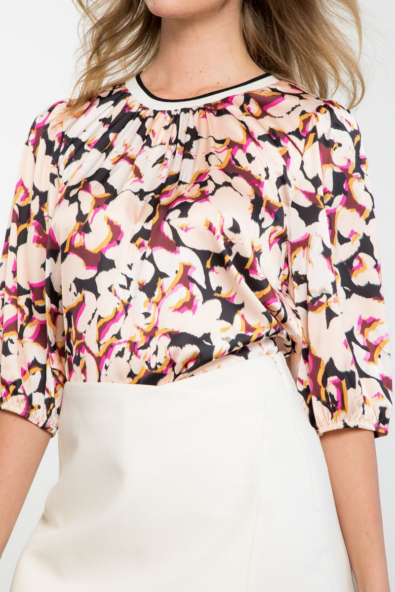 Mid Sleeve Swirled Floral Top