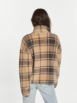One Track Mind Sherpa Jacket Cream Grey Plaid