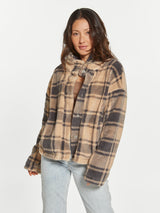 One Track Mind Sherpa Jacket Cream Grey Plaid
