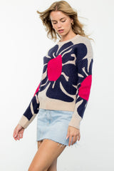 Wavy Floral Pattern Sweater Oatmeal