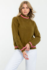 Stripe Detail Mock Neck Sweater Olive